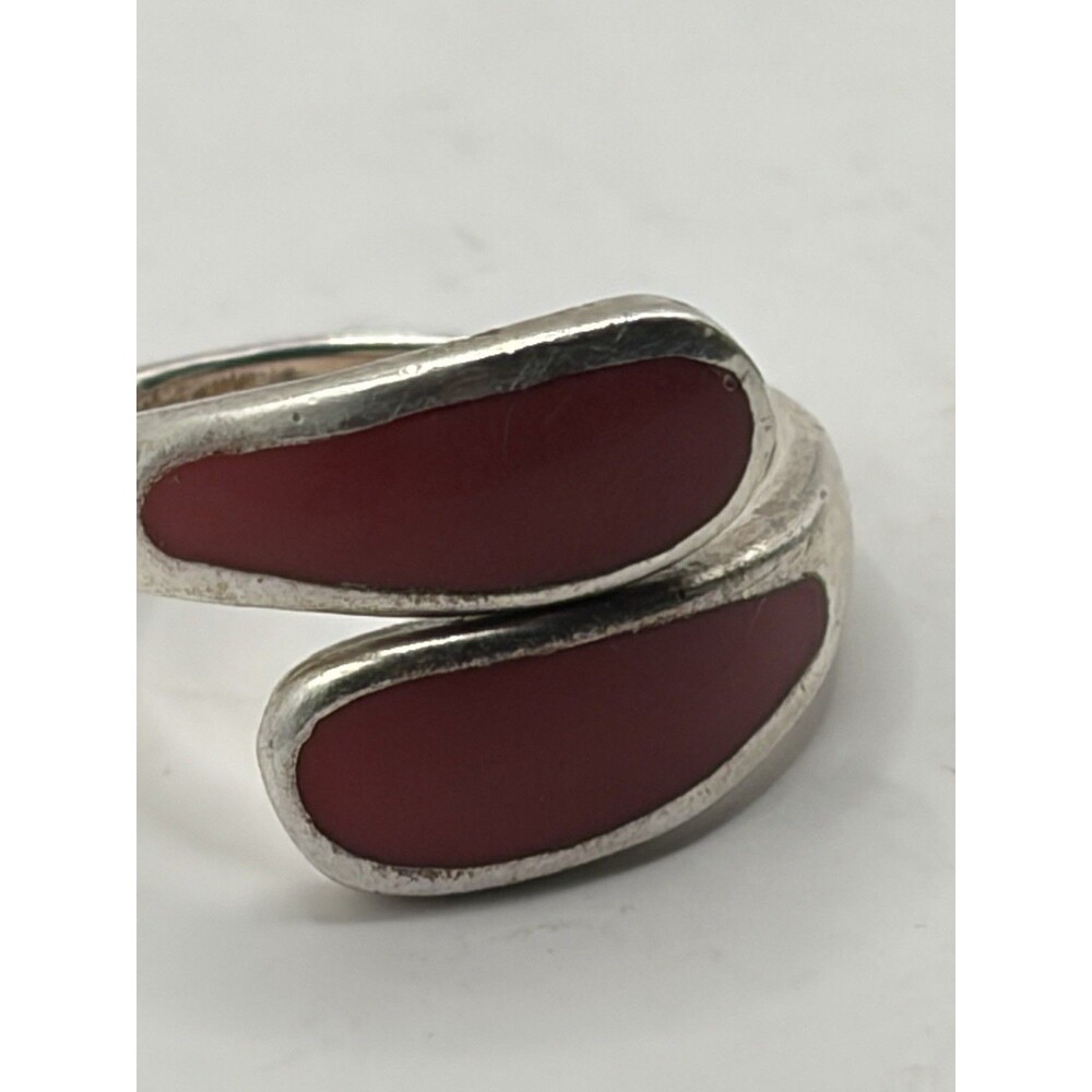 CHAPAL ZENRAY 925 Sterling Silver Vintage CORAL Bypass Ring Size 7.5, 925